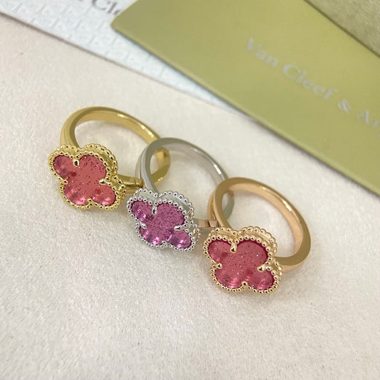 [Lumivibe]NEW ROSE QUARTZ FOUR-LEAF CLOVER RING