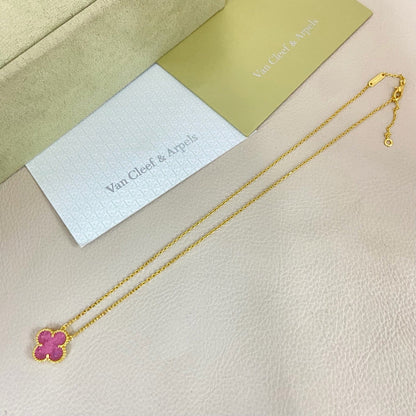 [Lumivibe Jewelry]15MM BUBBLE PINK ENAMEL SINGLE-FLOWER FOUR-LEAF CLOVER NECKLACE