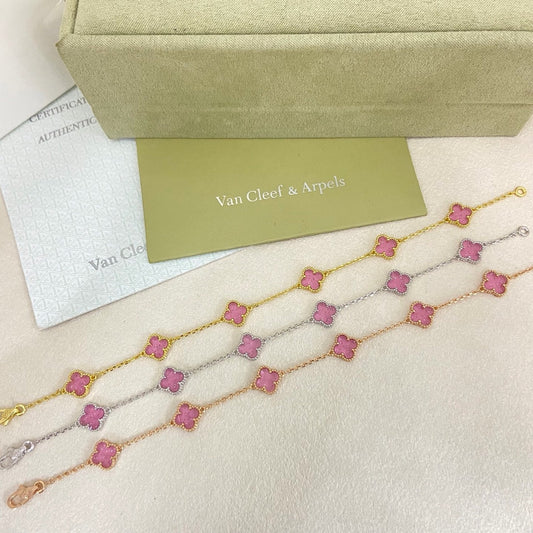 [Lumivibe]2026 NEW CLOVER 6 MOTIF BUBBLE PINK ENAMEL BRACELET