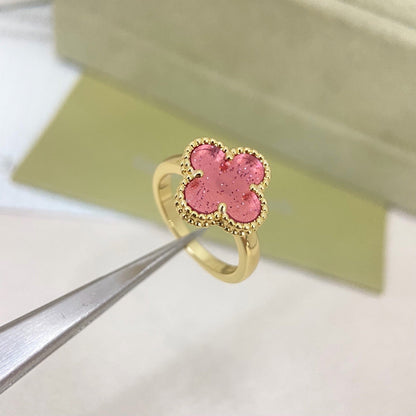 [Lumivibe]NEW ROSE QUARTZ FOUR-LEAF CLOVER RING