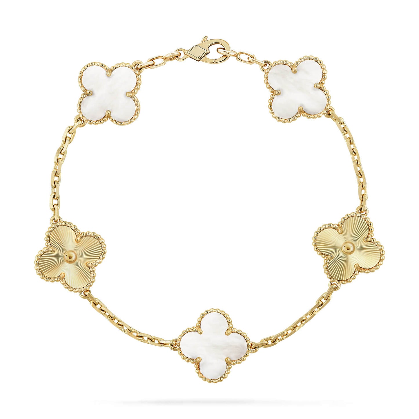 [LumiVibe]CLOVER WHITE PEARL MOP 5 MOTIF BRACELET COLLECTION