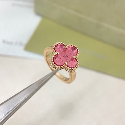 [Lumivibe]NEW ROSE QUARTZ FOUR-LEAF CLOVER RING