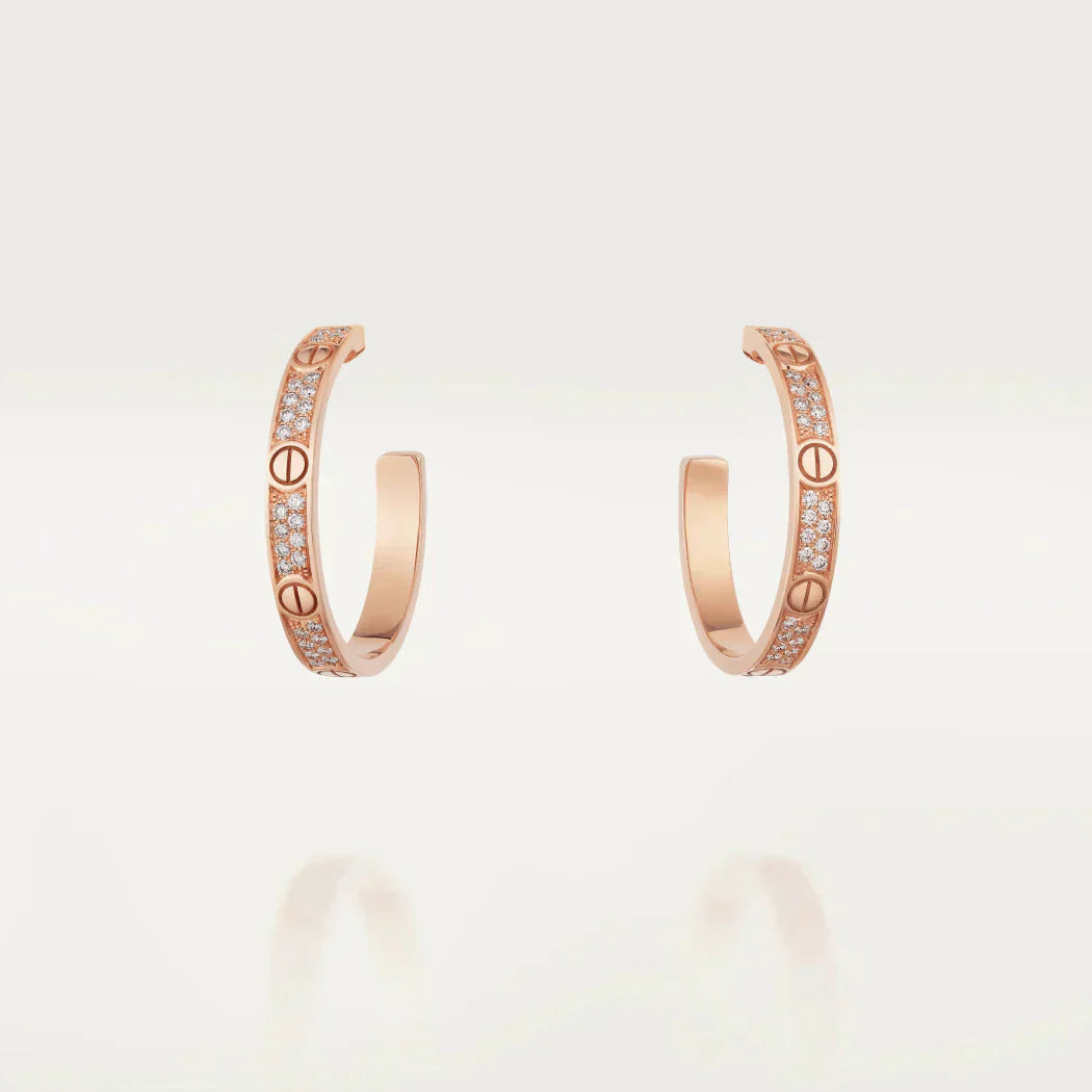 [LumiVibe]LOVE DIAMOND PINK GOLD HOOP EARRINGS