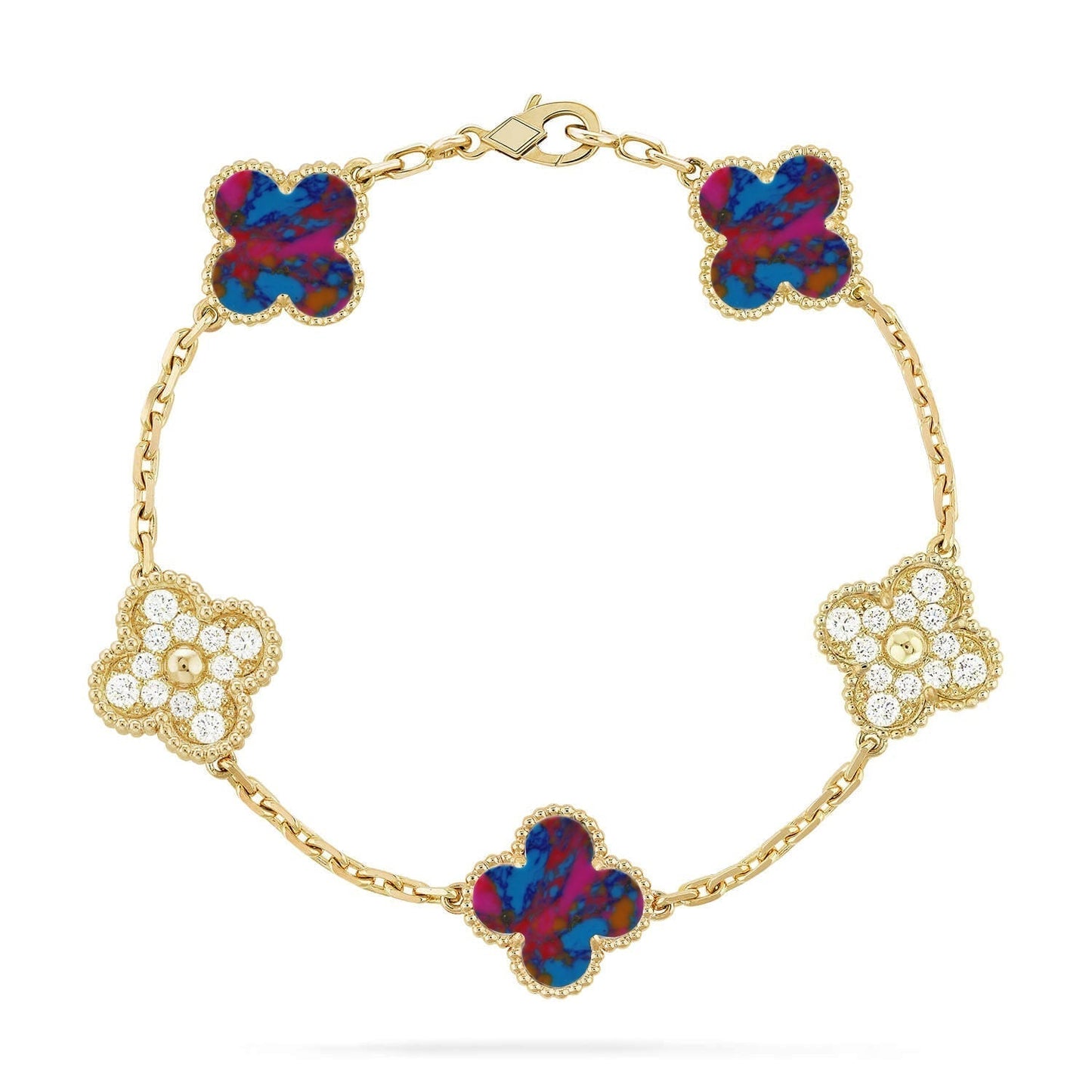 [LumiVibe]CLOVER 5 MOTIF COLOR GEMSTONES BRACELET COLLECTION
