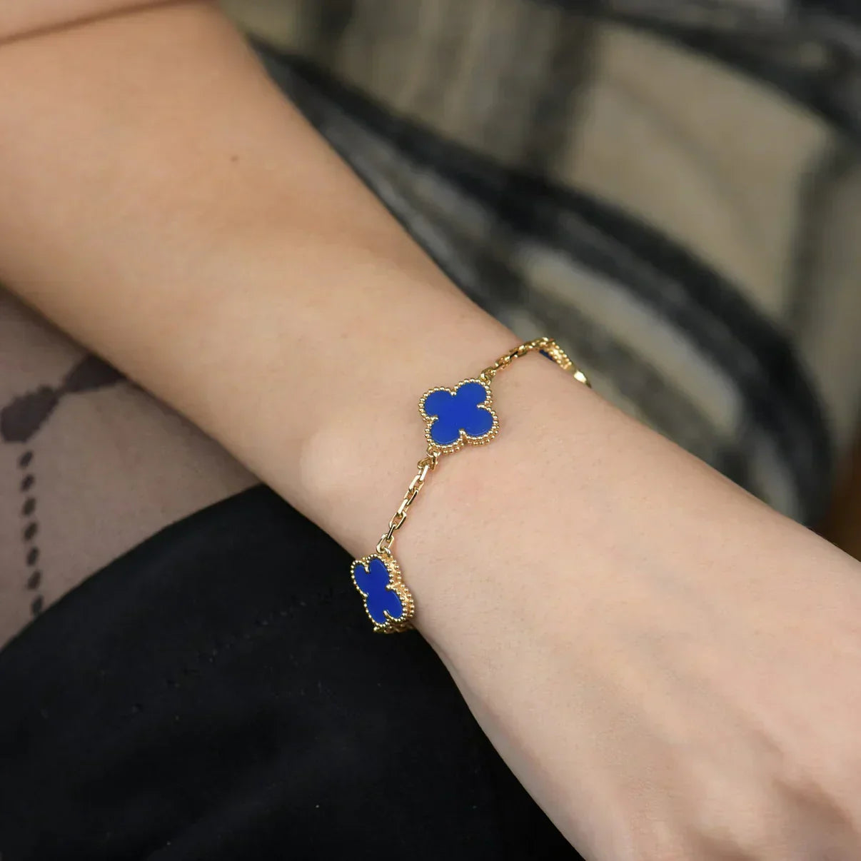 [LumiVibe] CLOVER 5 MOTIF BLUE AGATE BRACELET COLLECTION