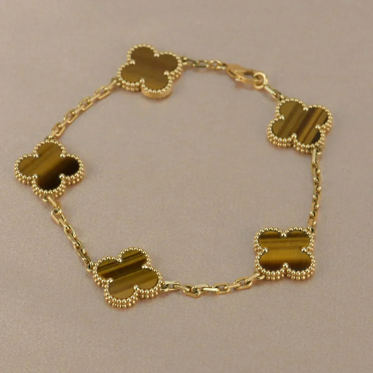 [LumiVibe] CLOVER 5 MOTIFS TIGER EYE BRACELET COLLECTION