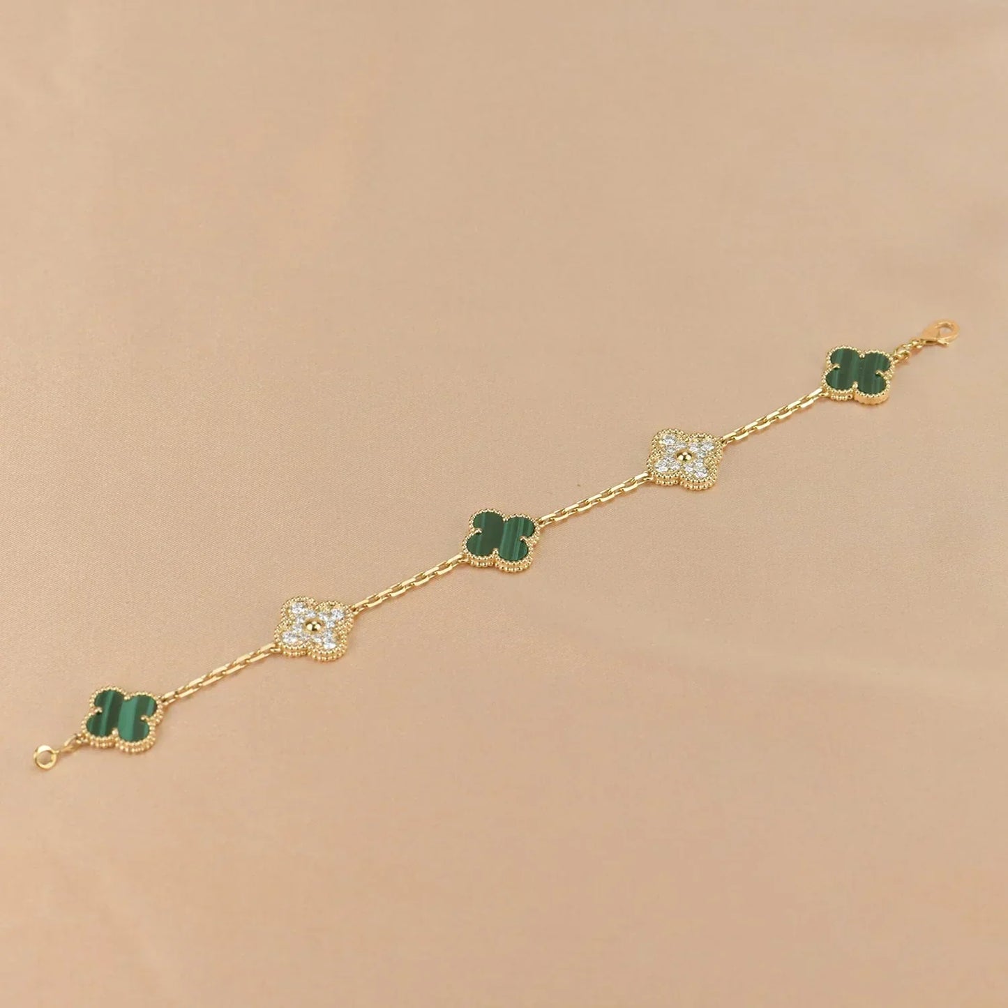 [LumiVibe] CLOVER 5 MOTIF MALACHITE BRACELET COLLECTION