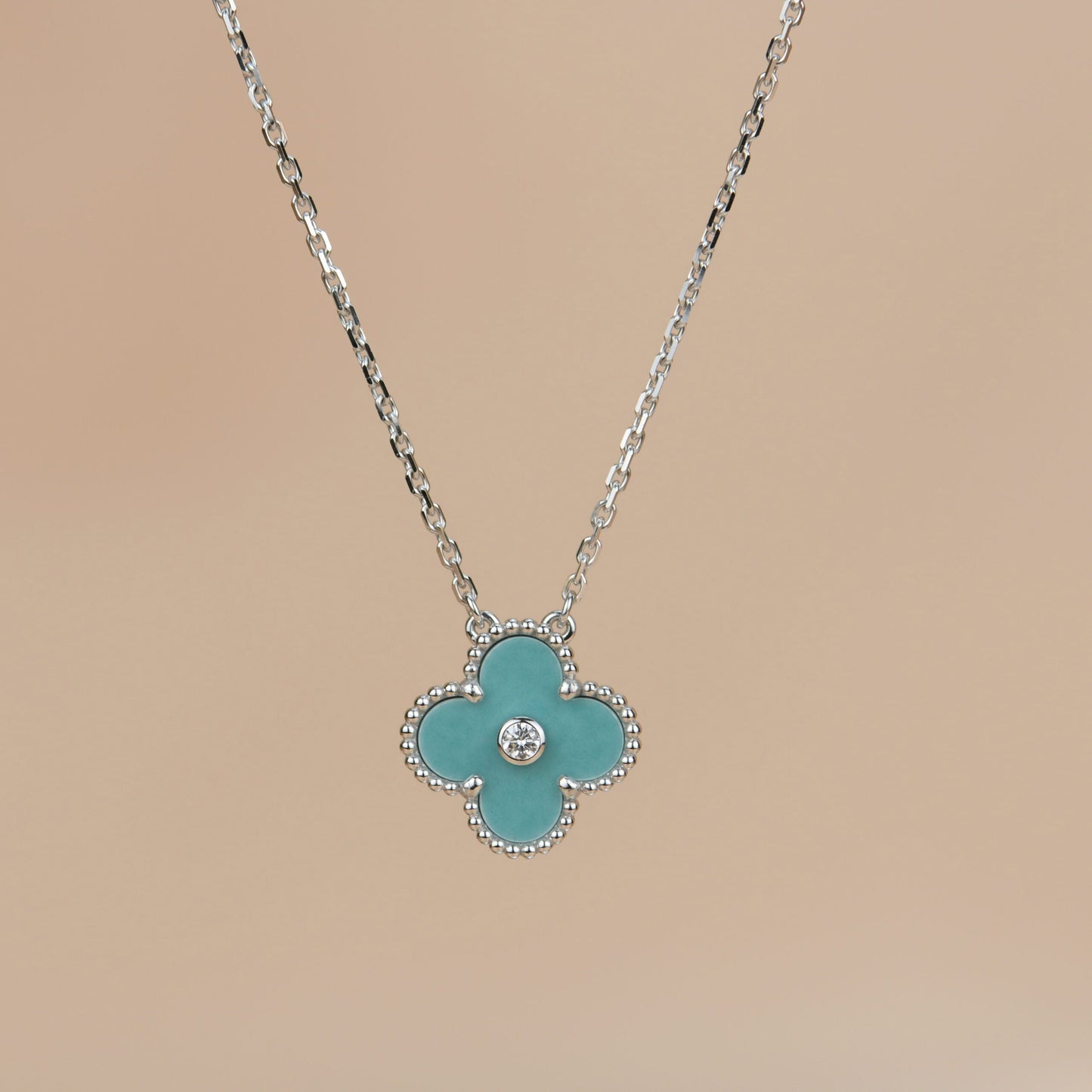 [LumiVibe]CLOVER 15MM DIAMOND SVRES PORCELAIN  NECKLACE SILVER