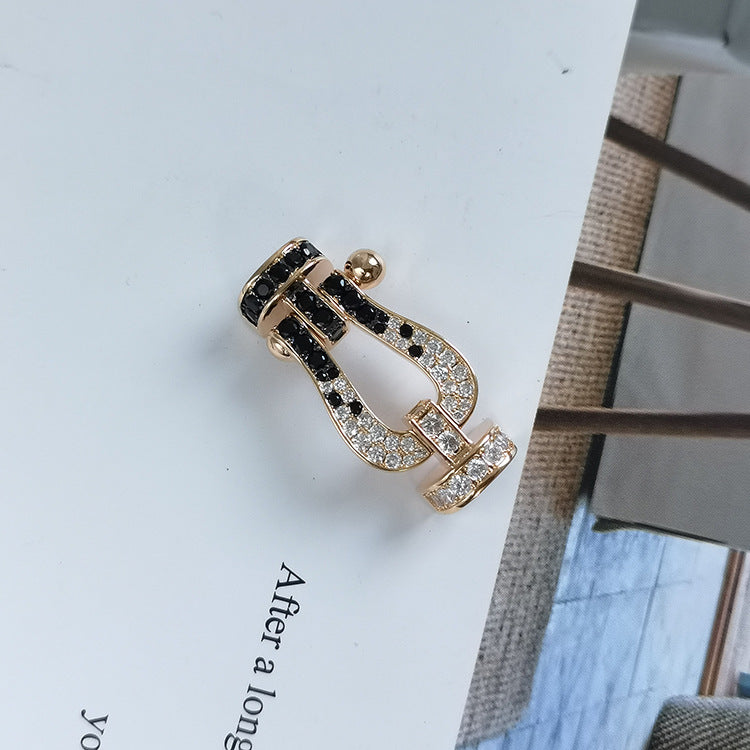 [LumiVibe]FORCE LARGE HORSESHOE BLACK WHITE DIAMOND BRACELET SILVER