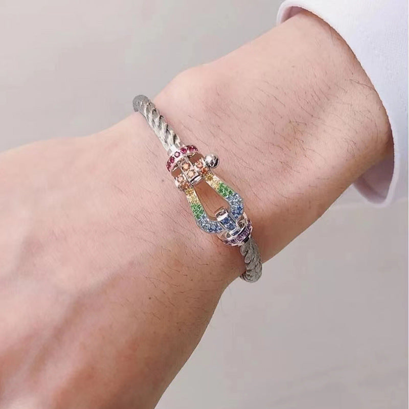 [LumiVibe]FORC LARGE HORSESHOE  COLORED DIAMOND BRACELET SILVER