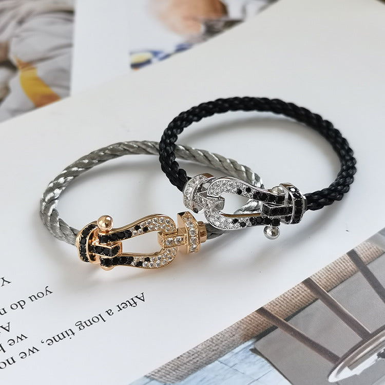 [LumiVibe]FORCE LARGE HORSESHOE BLACK WHITE DIAMOND BRACELET ROSE GOLD