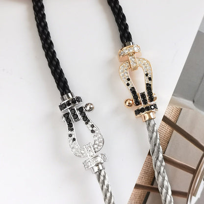 [LumiVibe]FORCE LARGE HORSESHOE BLACK WHITE DIAMOND BRACELET ROSE GOLD