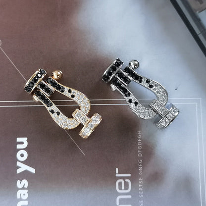 [LumiVibe]FORCE LARGE HORSESHOE BLACK WHITE DIAMOND BRACELET SILVER