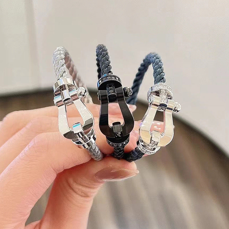 [LumiVibe]FORCE LARGE HORSESHOE HALF DIAMOND BRACELET ROSE GOLD