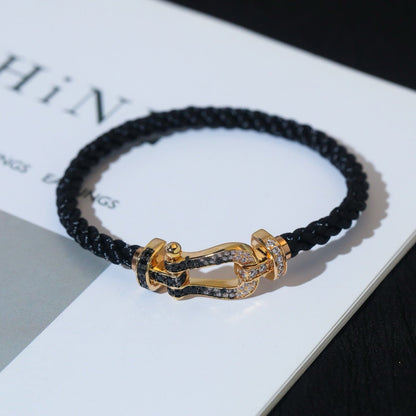 [LumiVibe]FORCE LARGE HORSESHOE BLACK WHITE DIAMOND BRACELET ROSE GOLD