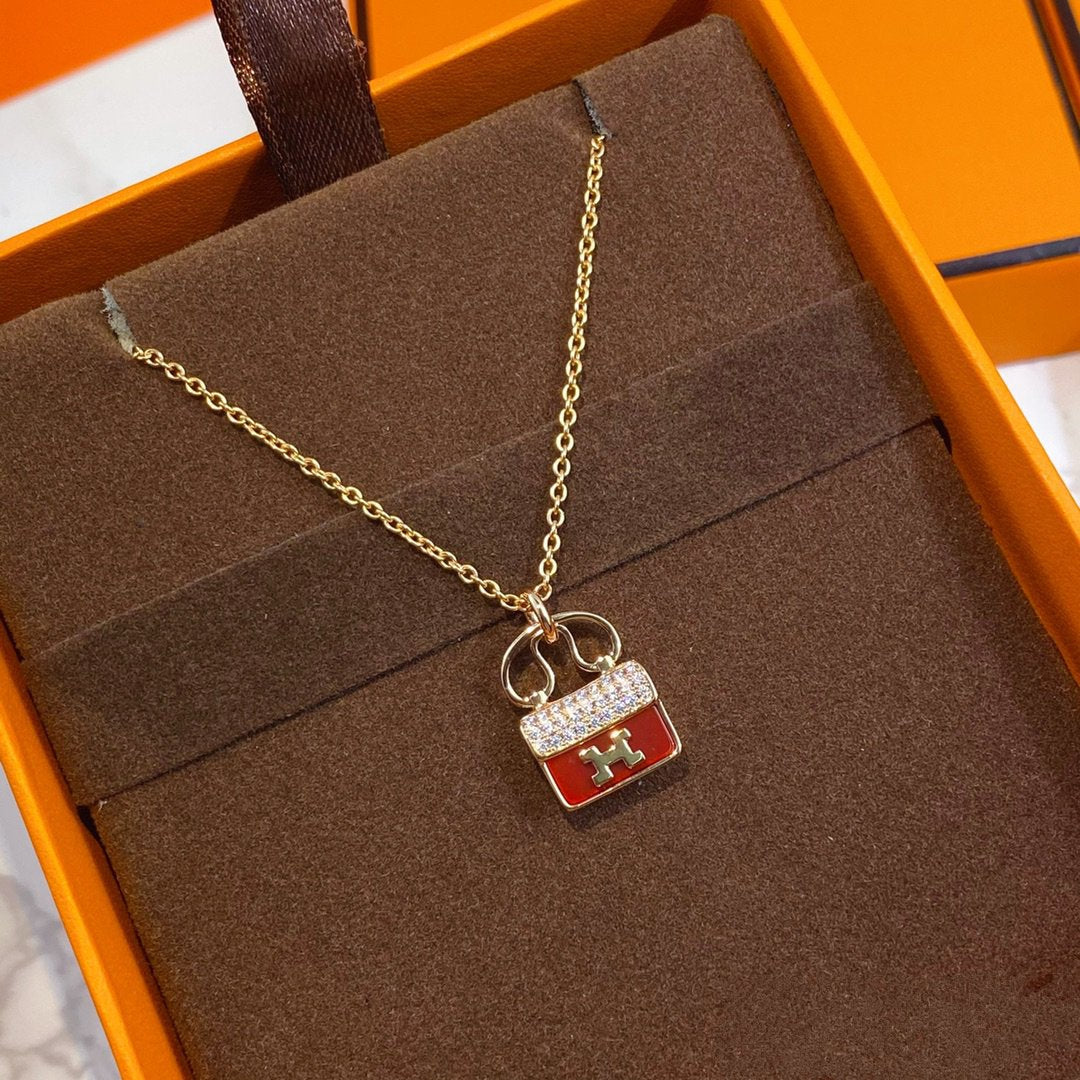 [LumiVibe]CONSTANCE RED PEDANT PINK GOLD NECKLACE