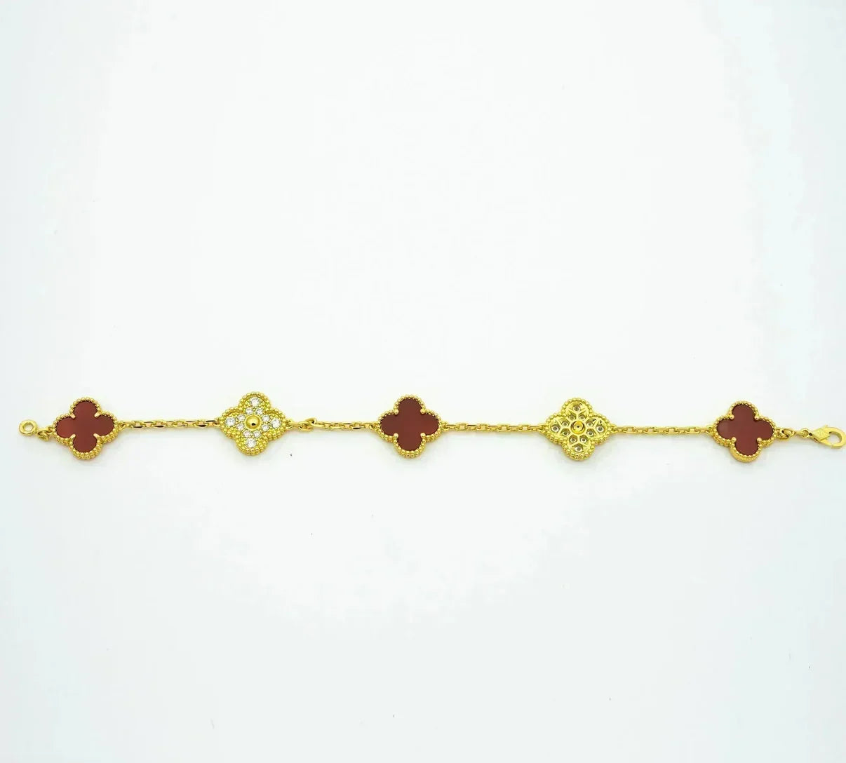 [LumiVibe] CLOVER 5 MOTIF RED CORNELIAN BRACELET COLLECTION