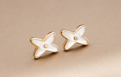 [LumiVibe]JEUX DE WHITE MOP ROSE GOLD DIAMOND EARRINGS
