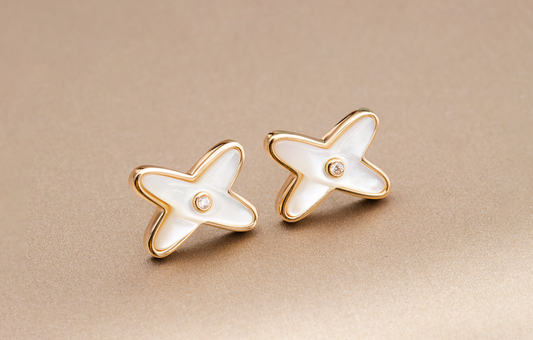 [LumiVibe]JEUX DE WHITE MOP ROSE GOLD DIAMOND EARRINGS