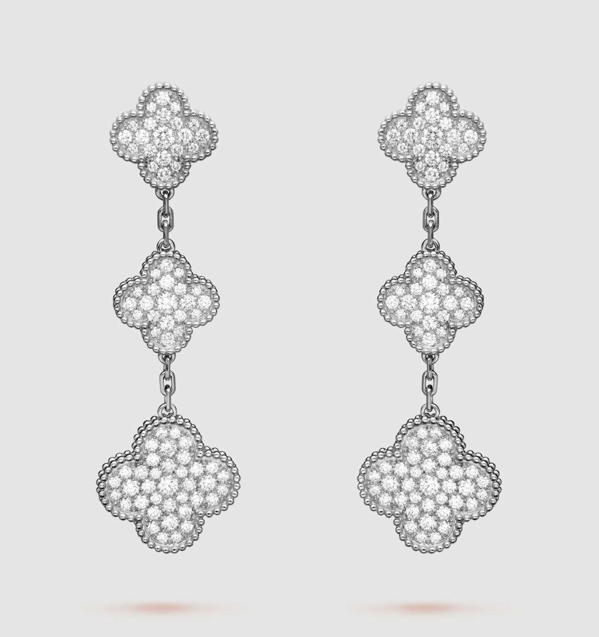 [LumiVibe]CLOVER 3 MOTIF DIAMOND SILVER DROP EARRINGS