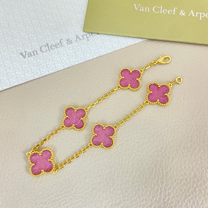 [Lumivibe]NEW BUBBLE PINK ENAMEL 5-FLOWER BRACELET