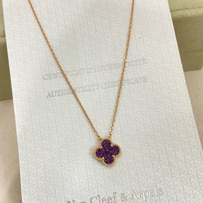 [Lumivibe Jewelry]NEW 15MM PURPLE SAND-GOLD FOUR-LEAF CLOVER NECKLACE