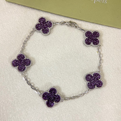 [Lumivibe]NEW PURPLE SAND-GOLD FOUR-LEAF CLOVER 5-FLOWER BRACELET