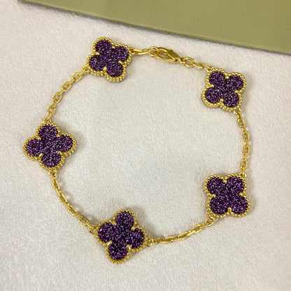 [Lumivibe]NEW PURPLE SAND-GOLD FOUR-LEAF CLOVER 5-FLOWER BRACELET