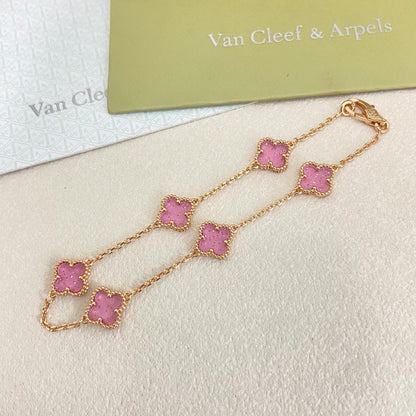 [Lumivibe]2026 NEW CLOVER 6 MOTIF BUBBLE PINK ENAMEL BRACELET
