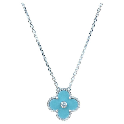 [LumiVibe]CLOVER 15MM DIAMOND SVRES PORCELAIN  NECKLACE SILVER