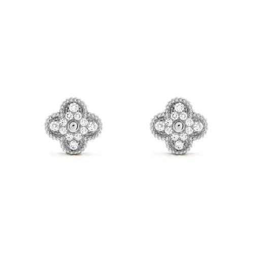 [LumiVibe]CLOVER 1 MOTIFS DIAMOND STUD EARRINGS SILVER