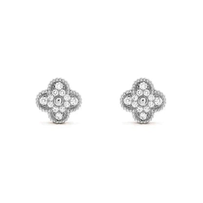 [LumiVibe]CLOVER 1 MOTIFS DIAMOND STUD EARRINGS SILVER