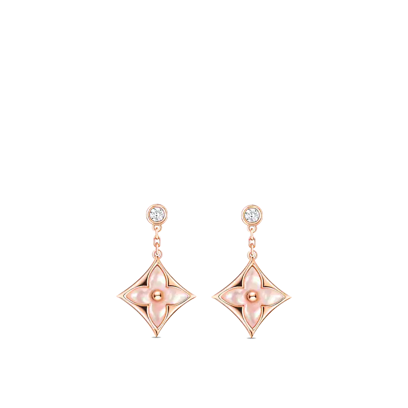 [LumiVibe]DOUBLE STAR PINK GOLD MOP DROP EARRINGS