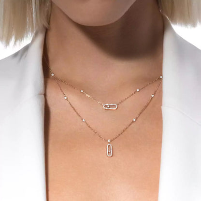 [LumiVibe]2 Rows Rose Gold Diamond Pave_ Necklace Move Uno