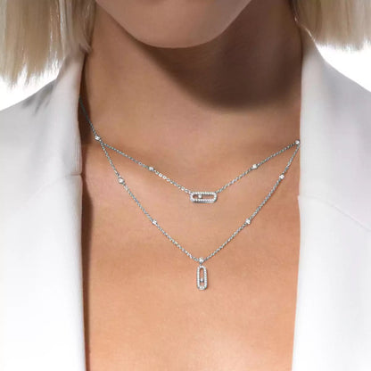 [LumiVibe]2 Rows Rose Gold Diamond Pave_ Necklace Move Uno