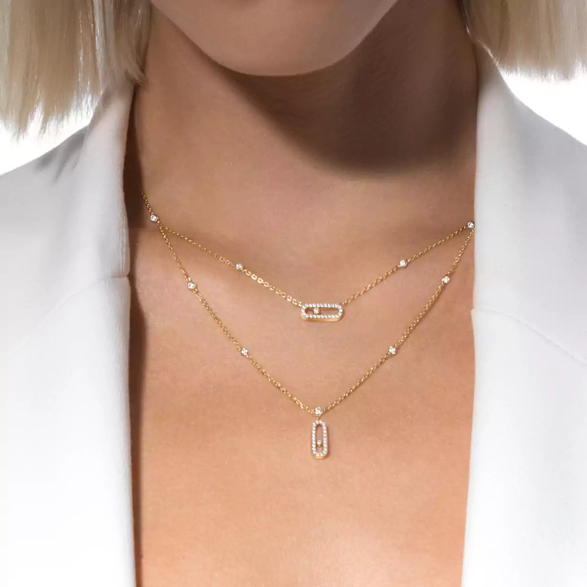 [LumiVibe]2 Rows Rose Gold Diamond Pave_ Necklace Move Uno
