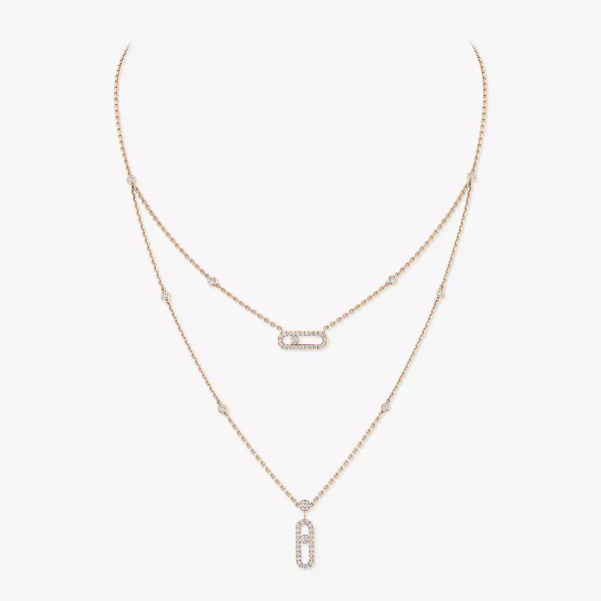 [LumiVibe]2 Rows Rose Gold Diamond Pave_ Necklace Move Uno