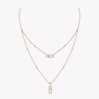 [LumiVibe]2 Rows Rose Gold Diamond Pave_ Necklace Move Uno