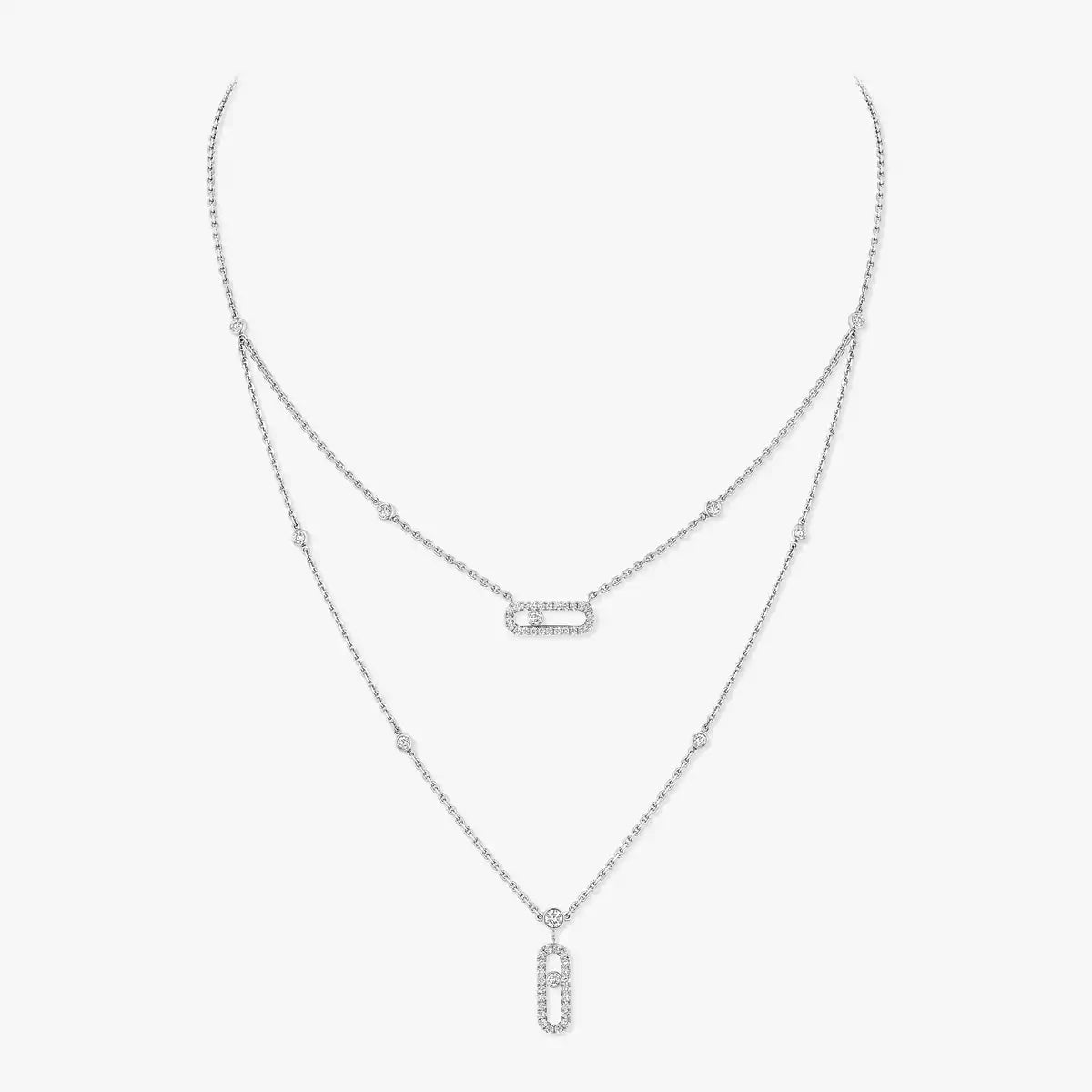 [LumiVibe]2 Rows Rose Gold Diamond Pave_ Necklace Move Uno