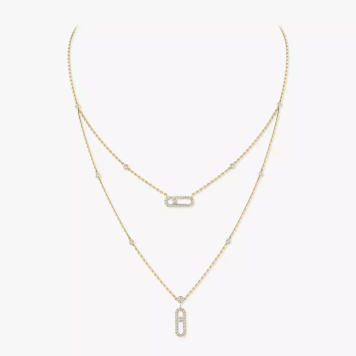 [LumiVibe]2 Rows Rose Gold Diamond Pave_ Necklace Move Uno