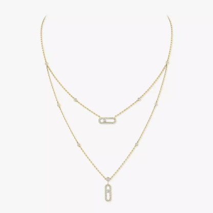 [LumiVibe]2 Rows Rose Gold Diamond Pave_ Necklace Move Uno