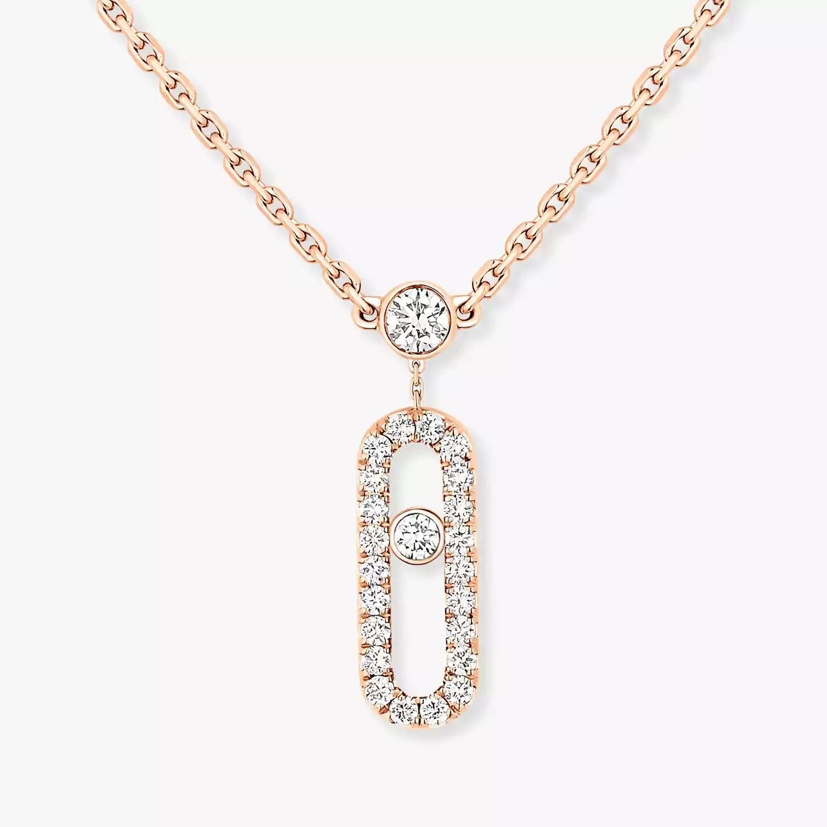 [LumiVibe]2 Rows Rose Gold Diamond Pave_ Necklace Move Uno