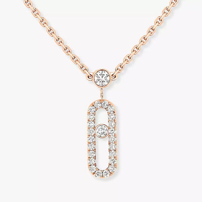[LumiVibe]2 Rows Rose Gold Diamond Pave_ Necklace Move Uno