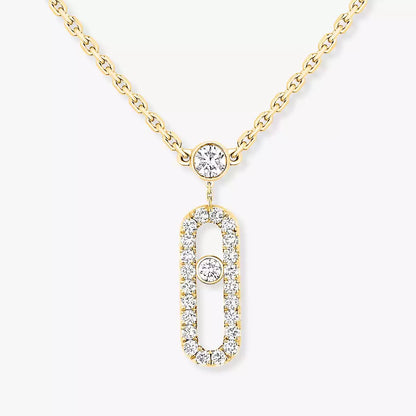 [LumiVibe]2 Rows Rose Gold Diamond Pave_ Necklace Move Uno