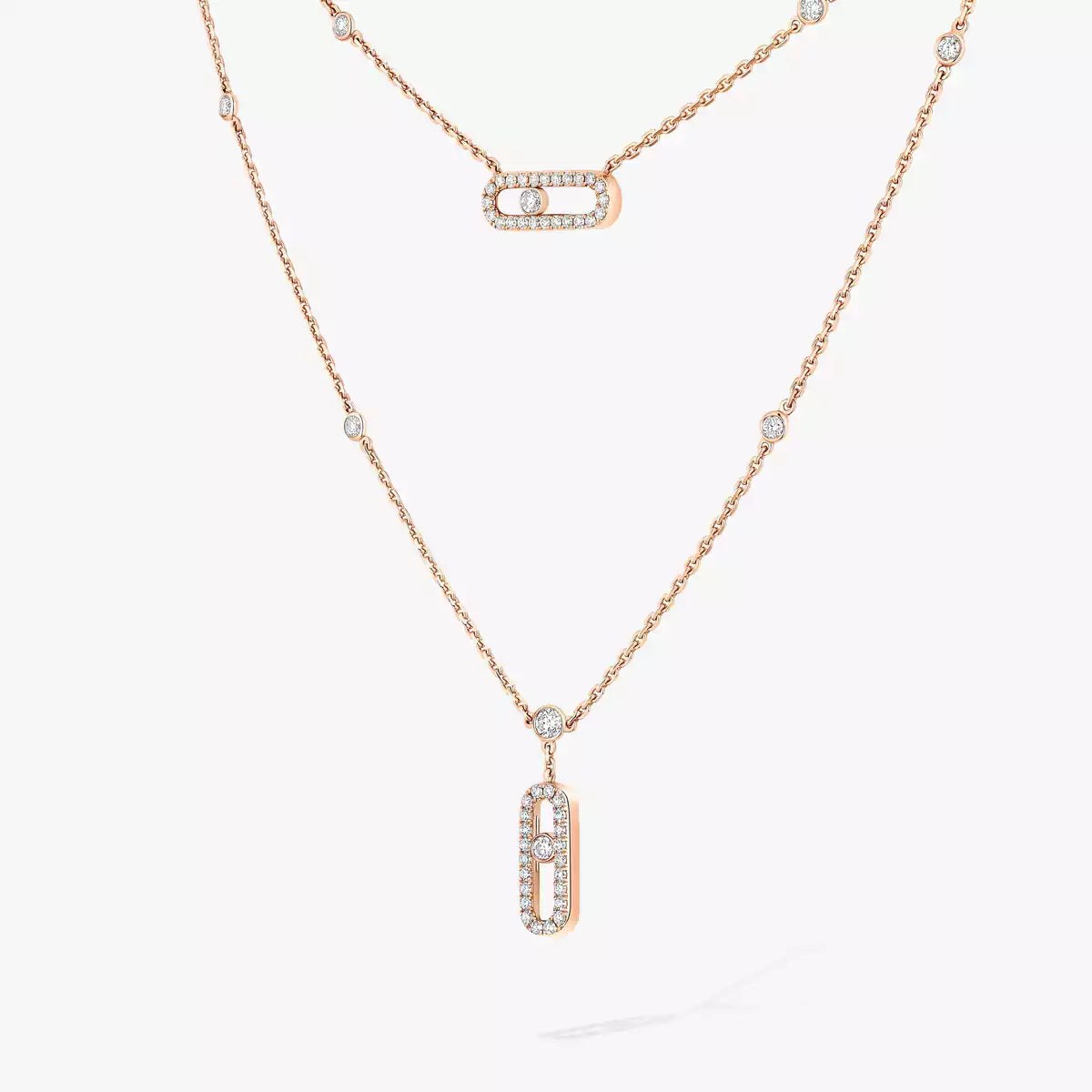 [LumiVibe]2 Rows Rose Gold Diamond Pave_ Necklace Move Uno