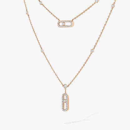 [LumiVibe]2 Rows Rose Gold Diamond Pave_ Necklace Move Uno