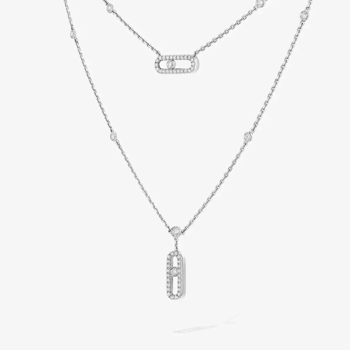 [LumiVibe]2 Rows Rose Gold Diamond Pave_ Necklace Move Uno