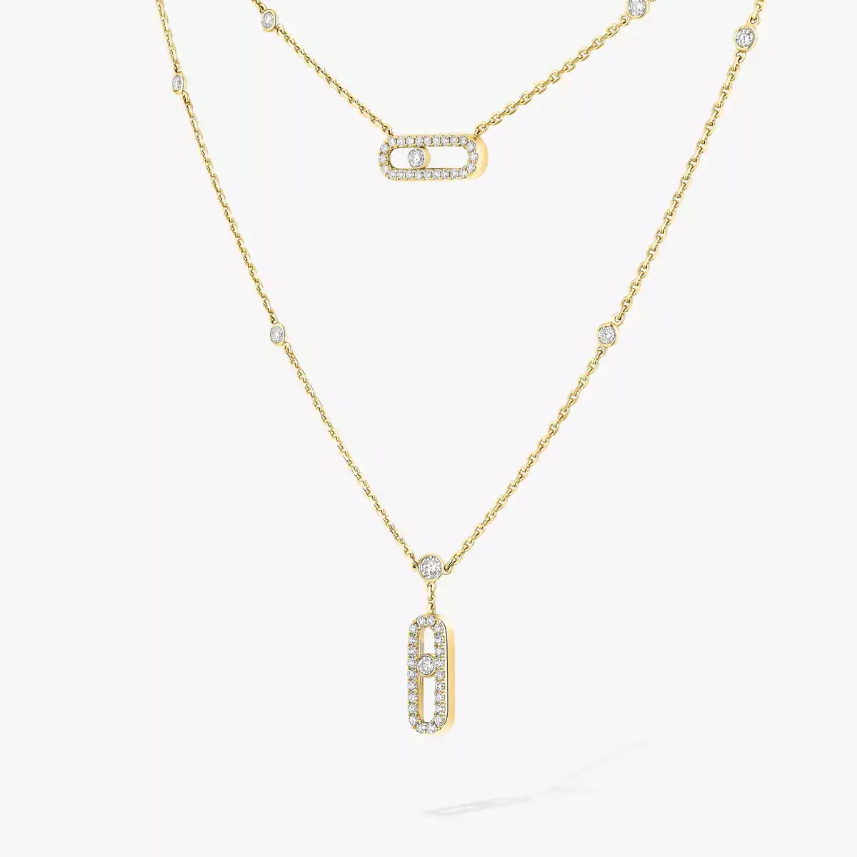 [LumiVibe]2 Rows Rose Gold Diamond Pave_ Necklace Move Uno