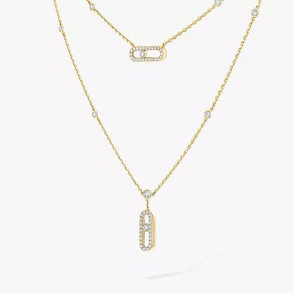 [LumiVibe]2 Rows Rose Gold Diamond Pave_ Necklace Move Uno