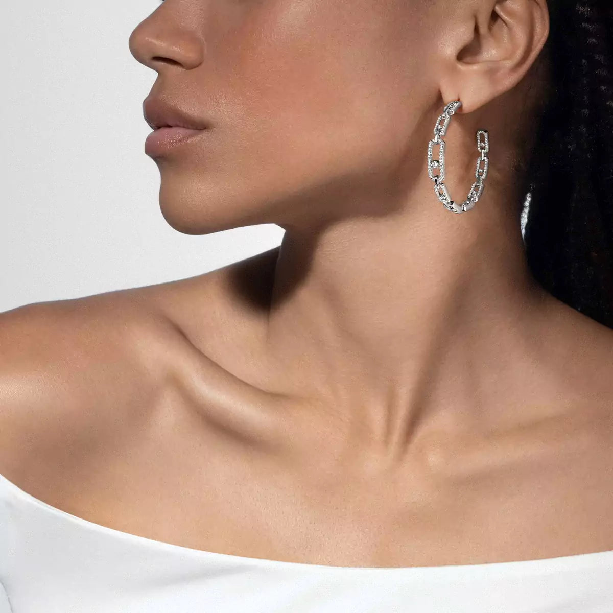 [[LumiVibe]Move Link Diamond Hoop Earrings